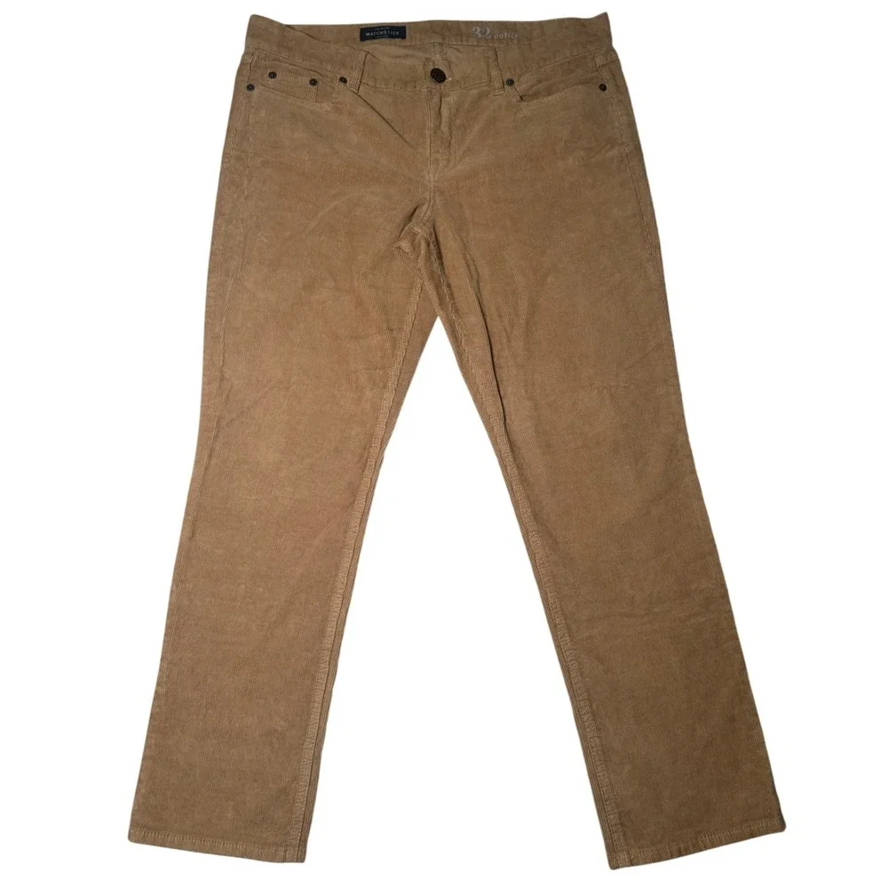 J.Crew Matchstick Corduroy Pants 32 Petite Camel Tan Straight Leg Stretch Cotton